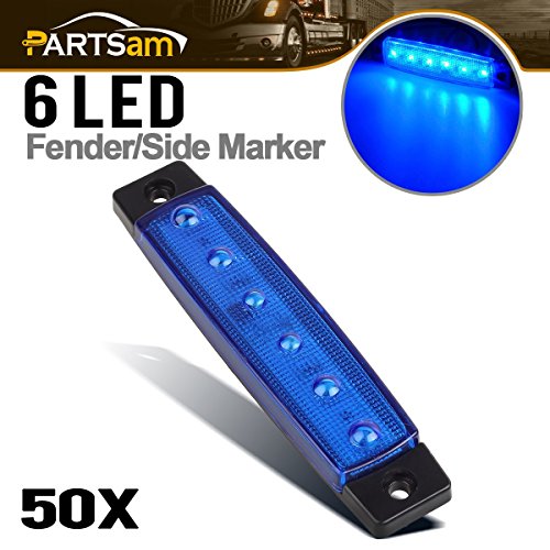 Partsam 50x 4Inch Blue 6LED Truck Trailer Lorry Side Marker Indicators Light License Light, Thin Line LED Clearence Truck Bus Trailer Led Marker Light Tail Taillight Brake Stop Lamp 12V