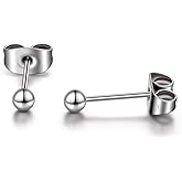 TGNEL 2mm-6mm Ball Titanium Earrings for Tragus/Cartilage/Helix - Silver/14K Gold Plated, Medical Grade for Sensitive Ears