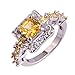 Emsione 925 Sterling Silver Plated Created Citrine Princess Cut CZ Halo Wedding Engagement Anniversary Statement Eternity Ring
