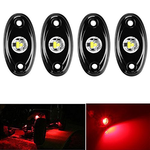 BAYCHEER 4 pcs LED Rock Light kits for Cars Jeep Off Road ATV SUV Offroad Truck Boat Underbody Glow Trail Rig Lamp Interior and Exterior Waterproof Shockproof - Red