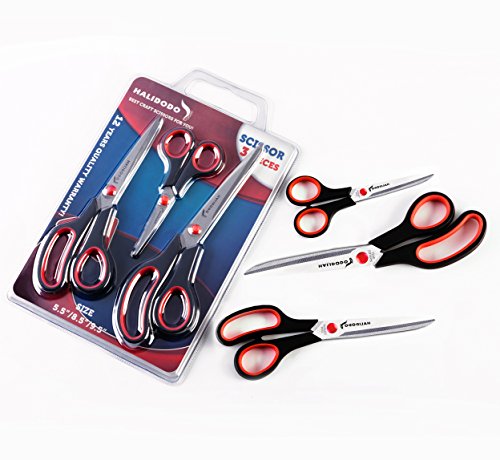 Left Handed Office Scissors Sewing Fabric Scissors Sharp Shears Titanium Blades with Comfort Grip and Durable Design, 3 scissors set - small, medium and large â€¦