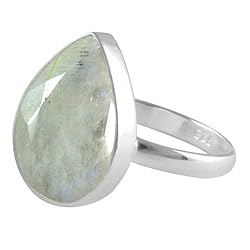 SURYAGEMS Rainbow Moonstone Ring Natural Pear