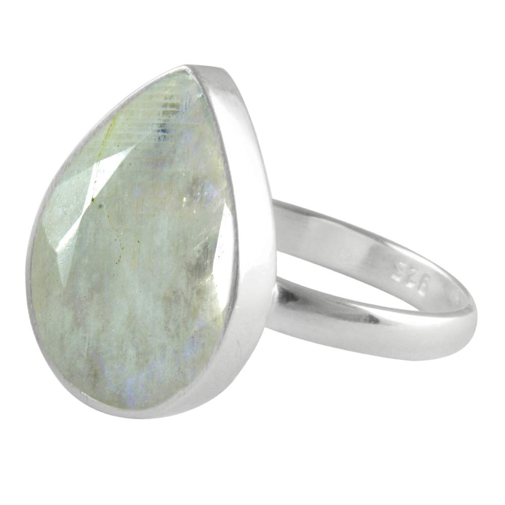 SURYAGEMS Rainbow Moonstone Ring Natural Pear
