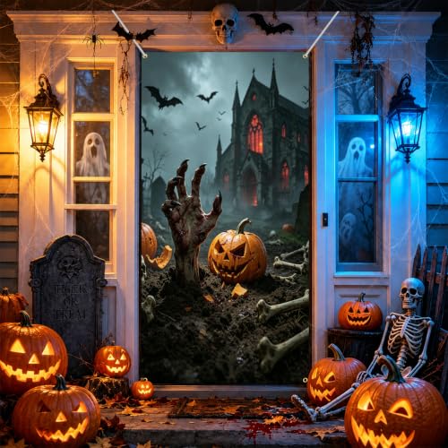 Halloween Door Cover, Fabric Front Door Porch Sign for Halloween… at Amazon