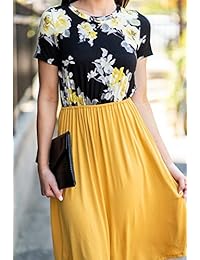 Gobought - Vestido de mujer con mangas cortas y bolsillos