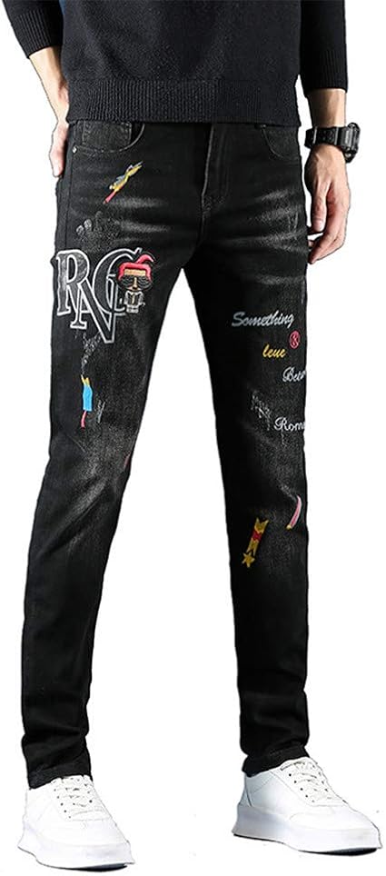 Amazon Co Jp ファッションメンズジーンズ春秋刺繍ジーンズナイトクラブデニムパンツ男性用ズボン A 28 ホーム キッチン