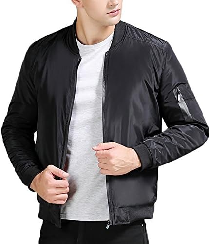 ZCL Men's Flight Bomber Jacket Lightweight Padded Quilted Pilot Coat,Black,Large,Tag Size 3XL
