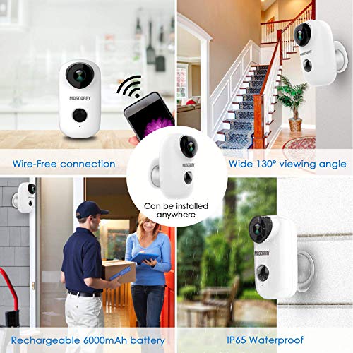 Mascarry Wireless WiFi Home Security Camera System with PIR Motion Detection, Rechargeable Battery Powered, Wall Mount,Indoor/Outdoor, HD Video, 2-Way Audio Night Vision & SD Card Socket - Thumbnail 2