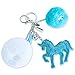 Pom Keychain. Give the Gift of Good Luck. Furball Keychain with Rhinestone, Teal Blue Unicorn.