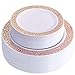 60 Pieces Rose Gold Plastic Plates, White Disposable Plates with Lace Design Includes: 30 Dinner Plates 10.25 Inch and 30 Salad/Dessert Plates 7.5 Inch