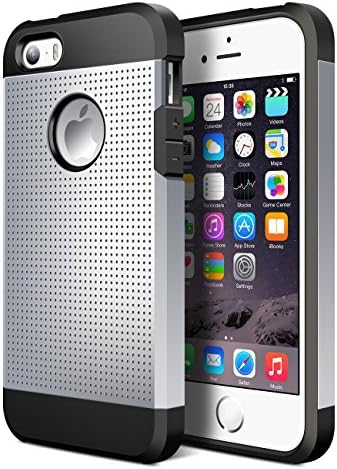 iPhone 5S Case,iPhone SE Case,Geminiman Hybrid Dual Layer Slim Case Flexible TPU Bumper &amp; Hard PC Back Rugged Premium ShockProof Protective Durable Cover For iPhone 5S/SE/5(Silver)