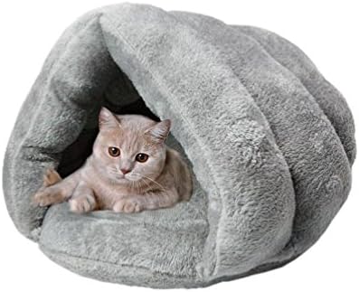 Cat Bed Warm Winter Soft Plush Sleeping Bed for Cats Self-Warming Cat Nest Pets Puppy Indoor Pet Triangle Nest (Grey)