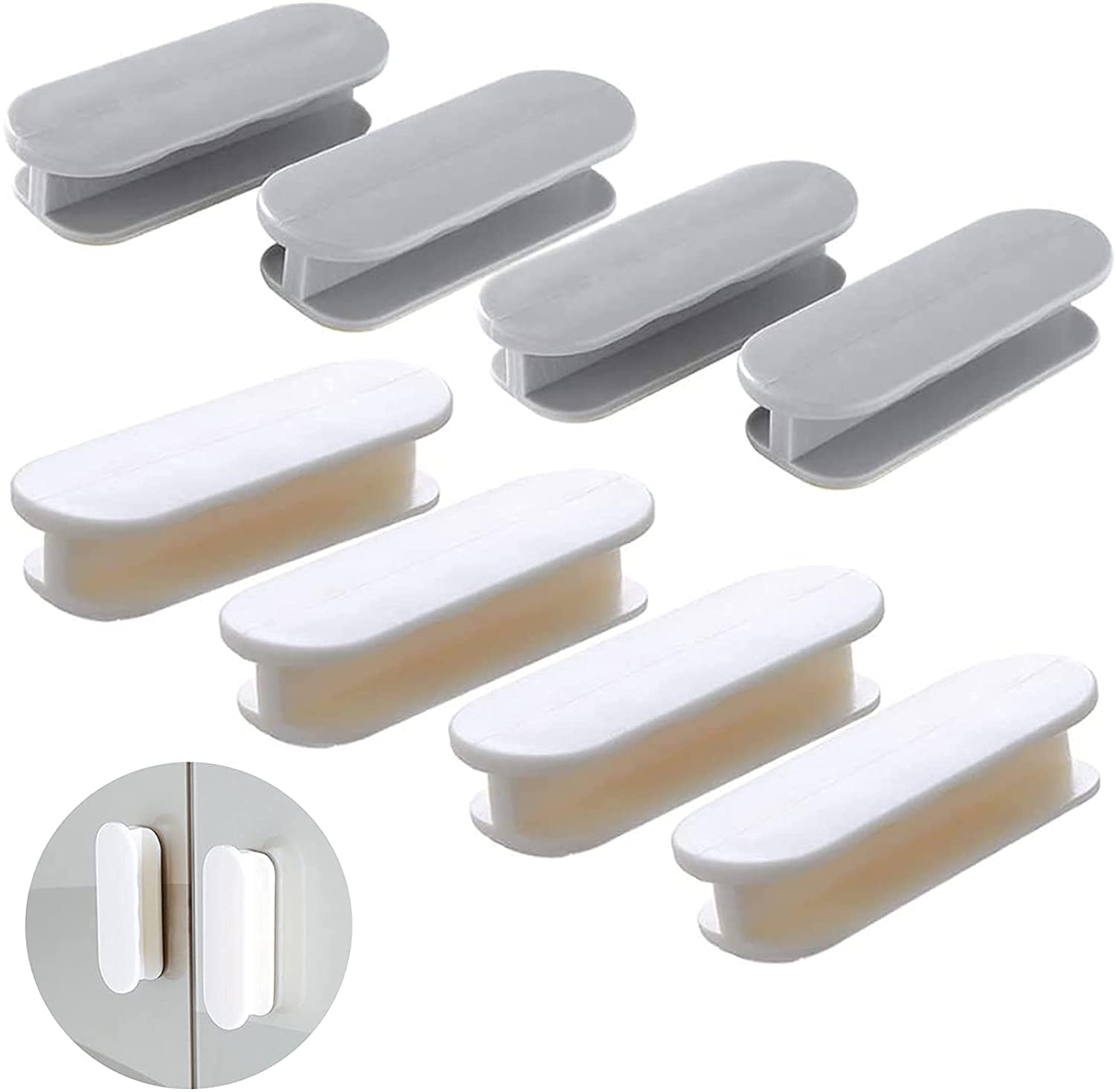 LYTIVAGEN 8 PCS Auxiliary Cabinet Handles Instant Self-Adhesive Drawer Handle Helper for Door Window Drawer Cabinet Refrigerator (Gray/White)