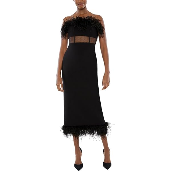 likely cami feather hem mini dress Likely Women's Cami Feather Trim Dress - Black