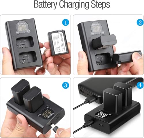 ENEGON Pack de 2 Baterías NP-FW50 y Cargador LCD para Sony ZV-E10, Alpha A6000, A6300, A6400, A6500, A5000, A5100, A7, A7II, A7R, A7RII, A7S, A7SII, RX10 II III NEX-3/5/7 Series