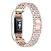 bayite Metal Bands Compatible with Fitbit Charge 2, Replacement Bracelet Adjustable Women Rhinestone, Rose Gold