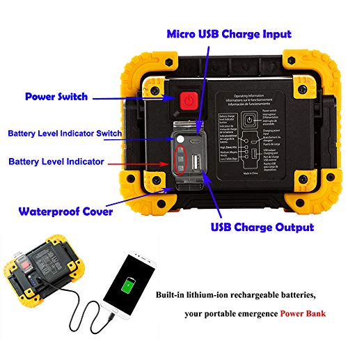 SUNZONE-Portable-LED-COB-Work-LightOutdoor-Waterproof-Flood-Lights-for-CampingHikingCar-RepairingWorkshopConstruction-SiteBuiltin-Rechargeable-Battery-Power-Bank-and-SOS-Emergency-ModeYellow