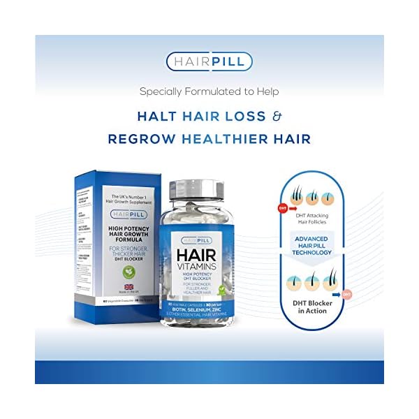 Hair-Pill-UKs-number-1-Hair-Loss-Solution-Natural-DHT-Blocker-Biotin-Hair-Regrowth-High-Potency-5000-mcg-Hair-Volume-Hair-Growth-Vitamins-For-Men-Hair-Growth-Hair-Loss-Treatment-for-Man Mens HairPill Biotin Hair Growth Supplement - Hair Loss Vitamin Blend with Natural DHT Blockers Including Saw Palmetto…