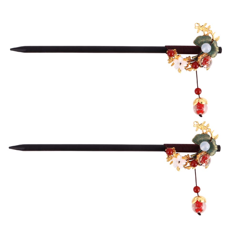 Lurrose Japanese Hair Stick Retro Hairpin Flower Chopsticks Handmade Stick Classic Chopstick Pins Kimono Accessories Kanzashi for Women Girls 2pcs