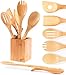 NEET Elevated Wooden Spoons for Cooking 6 Piece Organic Bamboo Utensil Set with Holder Wood Kitchen Utensils Spatula Spoon for High Heat Stirring in Nonstick Pots & Pans Quality Gift & Everyday Use