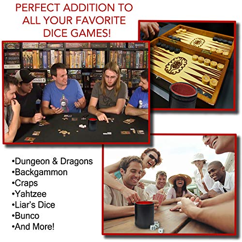 image for 5 Pack of Professional Dice Cups PU Leather and Red Velvet Lined, Incl