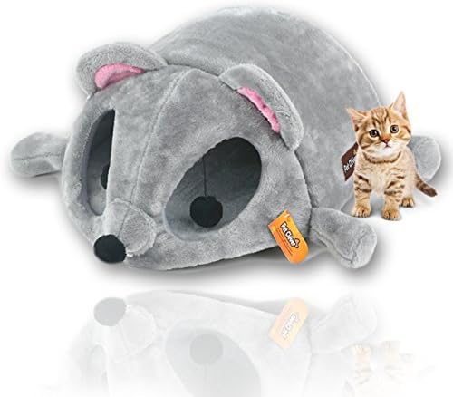 The Best Cat Bed For Your Cat, Mouse Shaped Cat House Bed with Removable Cushion &amp; Waterproof Bottom, Two Dangling Pom Cat Toys, Safe and Warm Pet Bed, Super Soft Non Toxic Material.