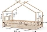 VitaliSpa House Bed 90x200 cm, Natural Wood, Guest Bed & Safety Rail view 3