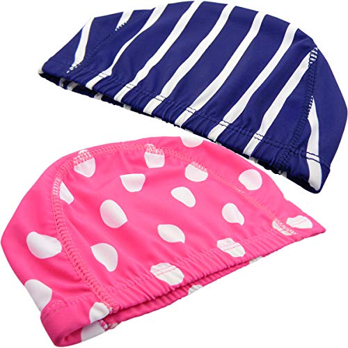 Qualtiy Yes QY 2Pack Superior Polyester Cloth Fabric Bathing Cap Swimming Caps Swimming Hats for Water Sports, Red Dot & Dark Blue Stripe Color - Thumbnail 6