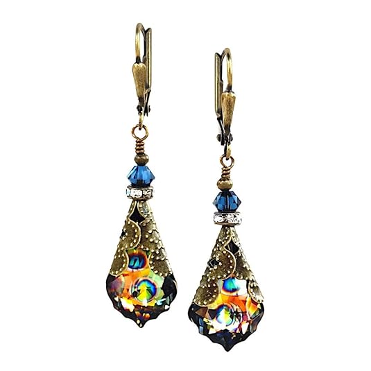 HisJewelsCreations Baroque Crystal Vintage Inspired Leverback Drop Earrings (Blue/Peacock)