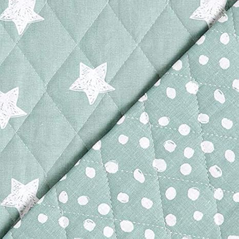 Fabulous Fabrics Steppstoff DoublefaceSterne/Punkte – Schilf — Meterware ab 0,5m — Oeko-Tex Standard 100 — zum Nähen von Baby