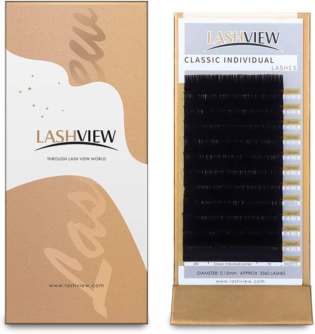 LASHVIEW Eyelash Extensions, Premium Single Classic C Curl, 0.15 Thickness, 8-15mm Mixed Tray, Natural Semi Permanent
