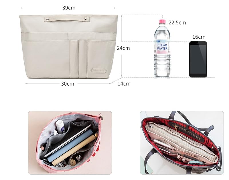 Wawasia Purse Organizer Insert for Handbags, Felt Bag Organizer for Tote & Purse, Tote Bag Organizer Insert with 15 Pockets (Beige, Large)