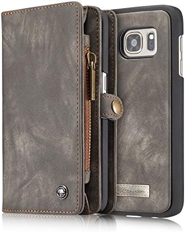 AIREBO 5161757 Dermis Handmade Genuine Cowhide Wallet Type Leather Case with Zipper for Samsung Galaxy S7 Edge, Black ash