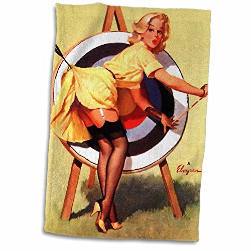 3D Rose Print of Elvgren Pinup Near Miss Archery twl_204148_1 Towel, 15
