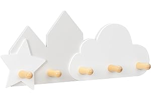 Navaris Kids Wall Mounted Coat Hooks - Coat Rack with 5 Hooks for Boys or Girls Room, Bedroom, Nursery - MDF and Wood Decor -