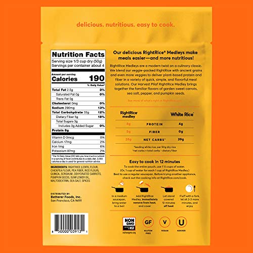 RightRice Medley Variety Pack (7oz. Pack of 6) - Made from Vegetables - Ancient Grains and More Veggies, Vegan, non GMO, Gluten Free