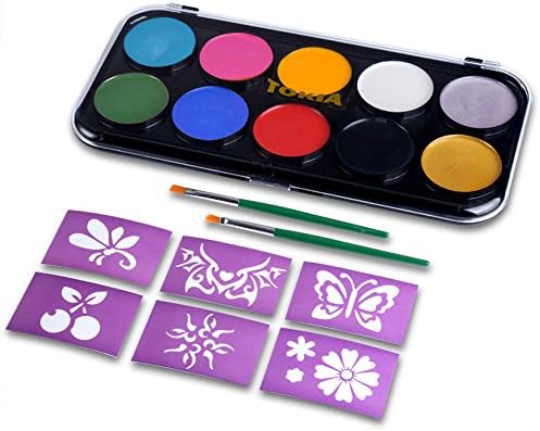 Tokia Face Paint Kit for Kids, 10 Colors with 6 Stencils