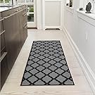 Ottomanson Glamour Collection Contemporary Moroccan Trellis Design Kids Lattice Area Rug (Non-Slip) Kitchen and Bathroom Mat Rug, 20" X 59", Dark Grey