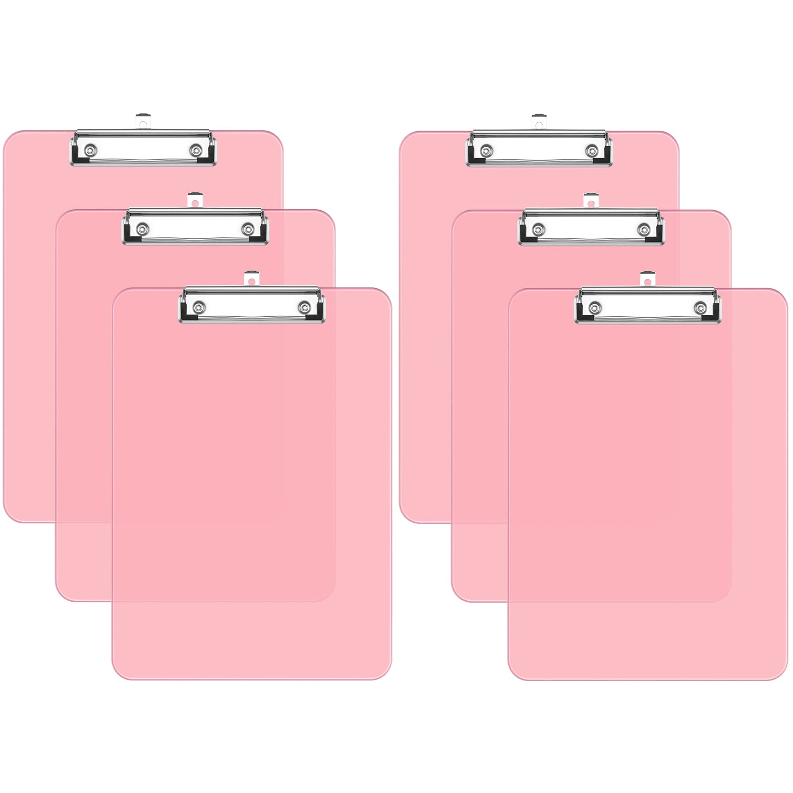 Hnogri Plastic Clipboard Set of 6, Pink Clip Board Standard A4 Letter Size for Classroom, Students, Office Supply, with Low Profile Clip, Size 12.5 x 9 in