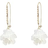 Just Follow Boho Flower Dangle Earrings for Women Long Drop Resin Acrylic Tiered Petal Statement Earrings Handmade Lightweight Vintage Floral Chunky Drop Jewelry