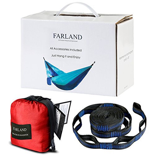 FARLAND Outdoor Camping Hammock - Portable Anti-Fade Nylon Double Hammock with 2 Piece 16 Loop Straps Parachute Lightweight Hammock for Hiking Backpacking