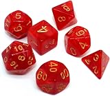 CREEBUY Red Polyhedral DND Dice Set 7 Die with Pouch for D&D MTG Acrylic view 4