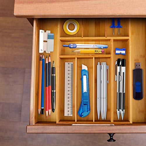 Premium Large 2.5 Inch Deep Pure Bamboo Expandable Utensil Cutlery Tray Flatware Drawer Organizer Adjustable Drawer Divider for All Occassions By Decor Trends,2 Year Warranty