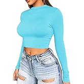 Artfish Women Long Sleeve Turtleneck Crop Top Mock Neck Tight Fitted Shirts