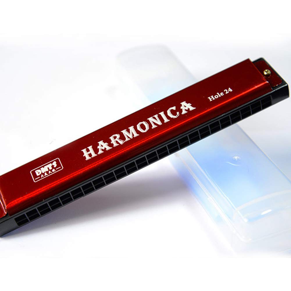 24 Holes Harmonica with Case Diatonic Bules Children Harmonica (Red)