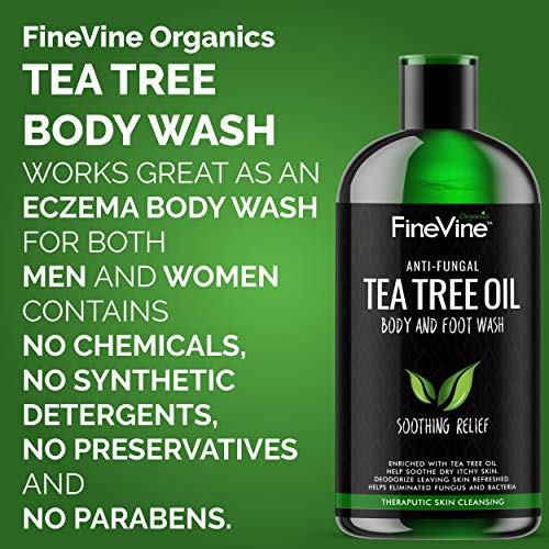 100% Natural Tea Tree Body Wash| Organic Tea Tree Oil Body Wash Made in USA| Cleansing Body Wash Fights off Jock Itch & Nail Fungus| Antifungal Body Wash Treats Athletes Foot, Ec-zema, Ring Worm, Odor