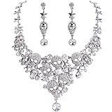 EVER FAITH Women's Crystal Gothic Skulls Stars Statement Necklace Earrings Set