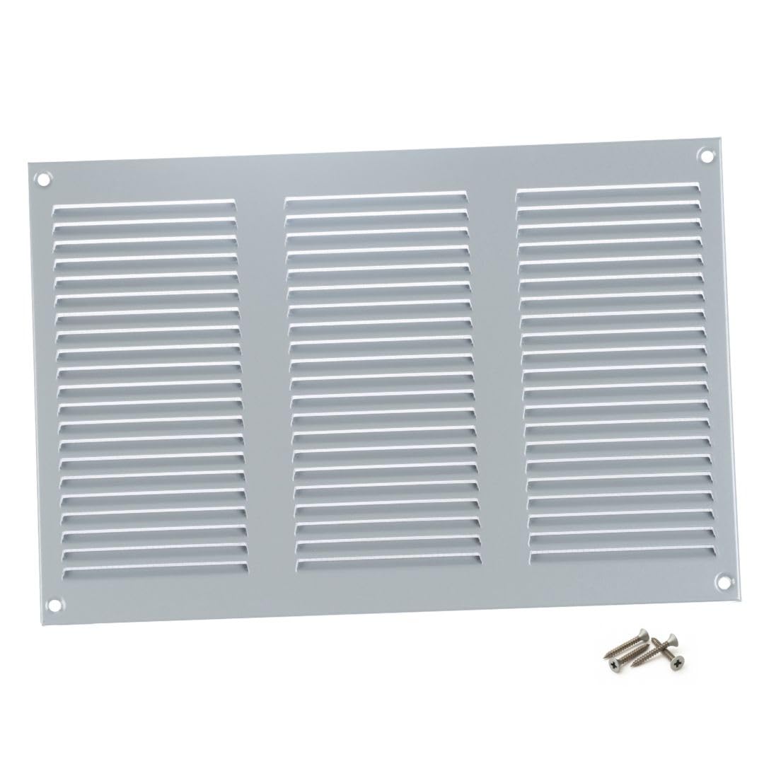 Steinberg14 Grey 300x200mm Metal Air Vent Cover with Insect Mesh - 12x8 inch Ventilation Grille - Air Vent Register for Walls and Ceilings - Ventilation Cover for Outdoor and Indoor