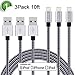 Xcords(TM) 3Pack 10FT Nylon Braided Lightning to USB Syncing and Charging Cable Data Cord Compatible with iPhone 7/ 7 Plus/ 6/ 6 Plus/ 6s/ 6s Plus/ 5/ 5s/ 5c/ SE/ iPad /iPod and More(Black&Grey)