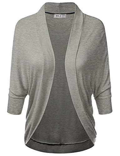 Doublju Womens 3/4 Dolman Sleeve Loose Fit Open Cardigan HEATHERGRAY LARGE